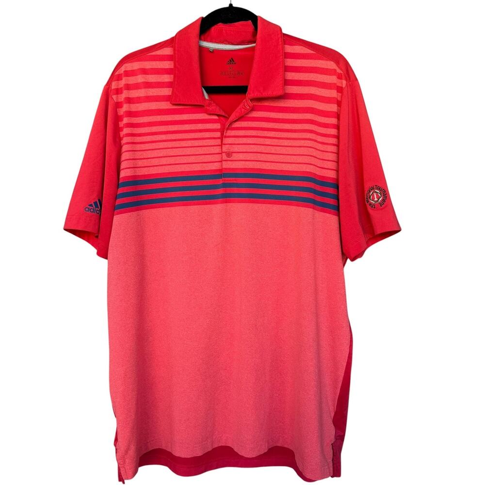 Adidas Polo Shirt Mens XL‎ Red Navy Striped The Memorial Tournament Golf DW9179
